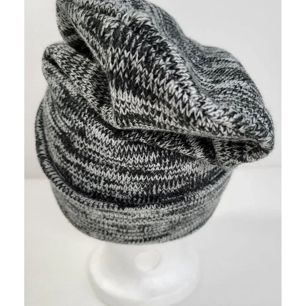 Victorias Secret PINK Slouchy Heather Gray Black Knit Winter Beanie Hat One Size